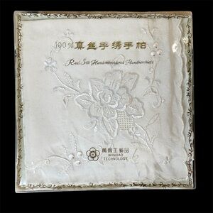 Wanbao Japanese Embroidered 100% Silk Handkerchief Vintage 1990’s NEW